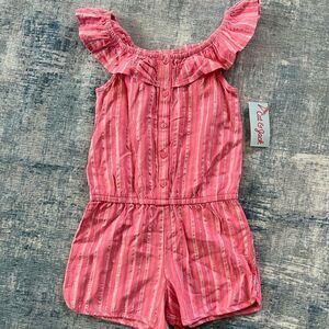 NWT! Cat & Jack Pink Silver Striped Ruffle Sleeve Romper 5T